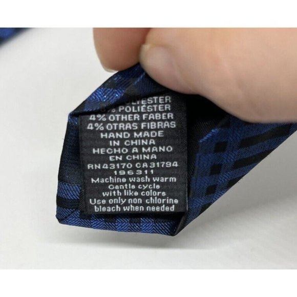 J Ferrar Men's Tie Slim,Skinny Necktie Blue And Black Plaid Blue Metallic Design - Picture 8 of 10